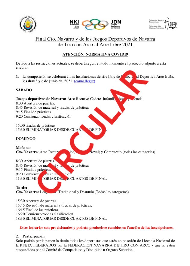 CIRCULAR 4&ordf; Tirada y Final JDN y Cto. NAVARRO AIRE LIBRE 2021